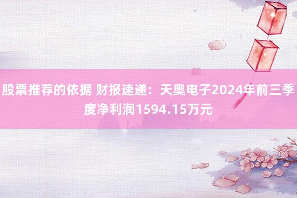 股票推荐的依据 财报速递：天奥电子2024年前三季度净利润1594.15万元