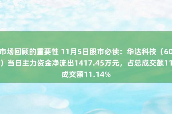 市场回顾的重要性 11月5日股市必读：华达科技（603358）当日主力资金净流出1417.45万元，占总成交额11.14%