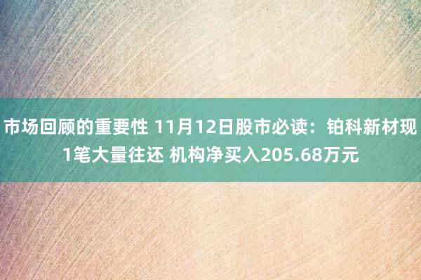 市场回顾的重要性 11月12日股市必读：铂科新材现1笔大量往还 机构净买入205.68万元