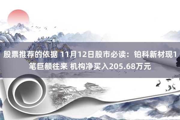 股票推荐的依据 11月12日股市必读：铂科新材现1笔巨额往来 机构净买入205.68万元