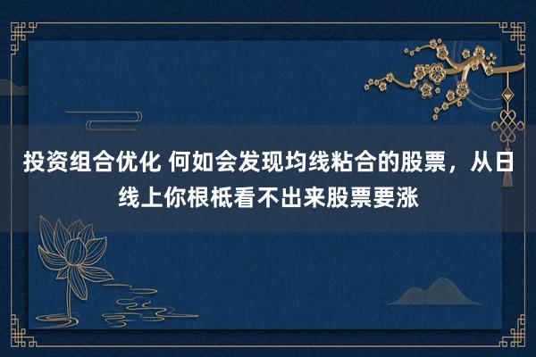 投资组合优化 何如会发现均线粘合的股票，从日线上你根柢看不出来股票要涨