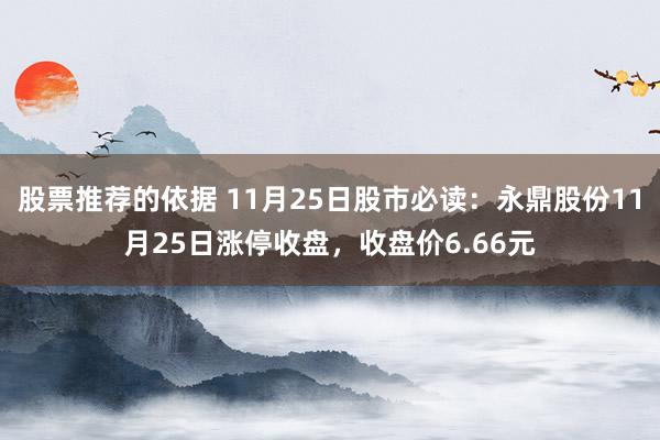 股票推荐的依据 11月25日股市必读：永鼎股份11月25日涨停收盘，收盘价6.66元