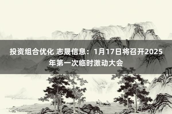 投资组合优化 志晟信息：1月17日将召开2025年第一次临时激动大会