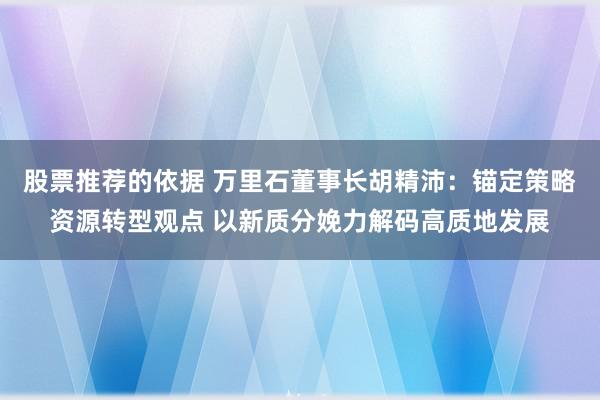 股票推荐的依据 万里石董事长胡精沛：锚定策略资源转型观点 以新质分娩力解码高质地发展