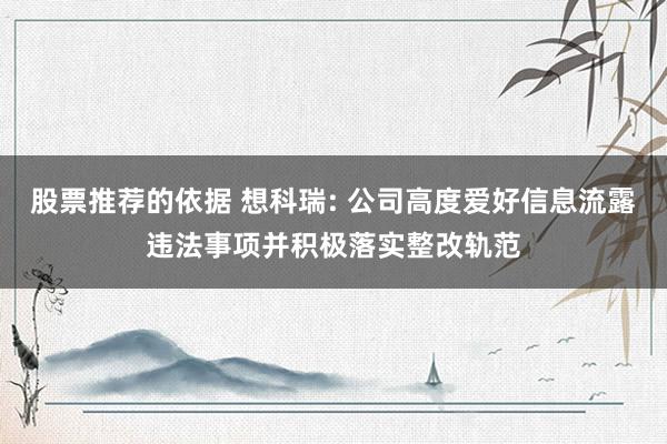 股票推荐的依据 想科瑞: 公司高度爱好信息流露违法事项并积极落实整改轨范