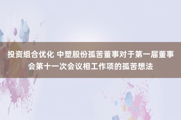 投资组合优化 中塑股份孤苦董事对于第一届董事会第十一次会议相工作项的孤苦想法