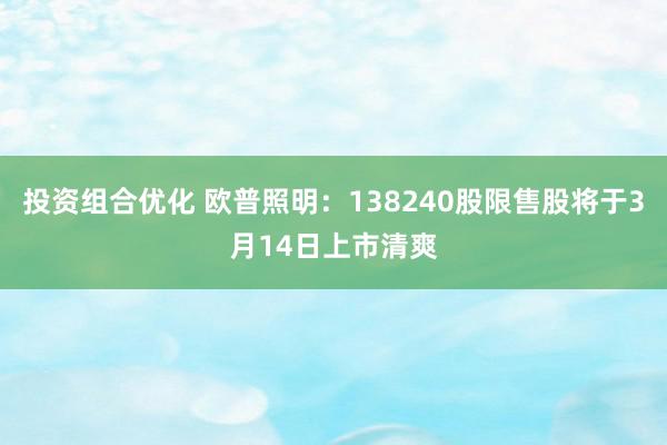 投资组合优化 欧普照明：138240股限售股将于3月14日上市清爽