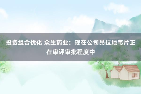 投资组合优化 众生药业：现在公司昂拉地韦片正在审评审批程度中